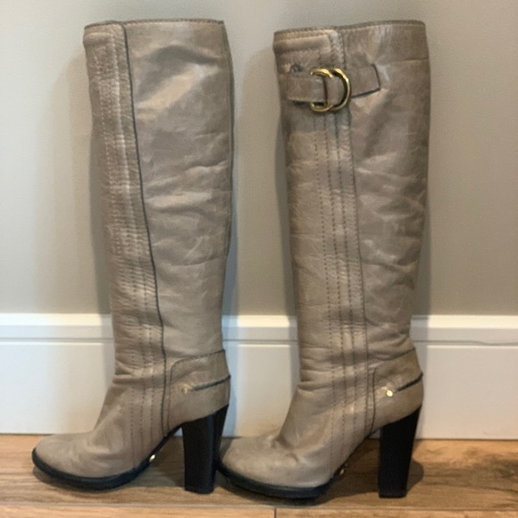 CHLOE - Distressed Gray -Leather Knee High Boots - Picture 5 of 11